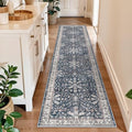 2x8ft Washable Non Slip Kitchen Rugs – Boho Floral Stain-Resistant Low-Pile Floor Carpet Runner for Hallway, Bathroom, Bedroom, Entryway (Blue, 2x8) by BYYVOORugsforYourHome