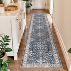 2x8ft Washable Non Slip Kitchen Rugs – Boho Floral Stain-Resistant Low-Pile Floor Carpet Runner for Hallway, Bathroom, Bedroom, Entryway (Blue, 2x8) by BYYVOORugsforYourHome