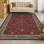 5x8 Boho Dark Red Rug for Living Room - Vintage Oriental Revival Low-Pile Carpet for Bedroom, Dining Table, Machine Washable Area Rug Non-Slip with Rubber Back - Image 6