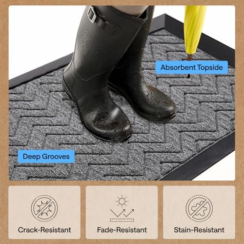GORILLA GRIP WeatherMAX Door Mat, Indoor Outdoor Use, 60x24, Silver Chevron - Image 6