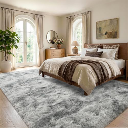4x6 Tie-Dyed Grey Fluffy Soft Area Rug Non-Slip for Bedroom Living Room - Image 3