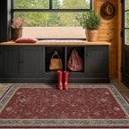 Washable 3x4 Rugs for Entryway - Burgundy Large Kitchen Rug, Non Slip Inside Door Mats for Home Entrance, Unique Bohemian Red Low Pile Thin Carpet for Bedroom Bedside, Foyer - Image 6