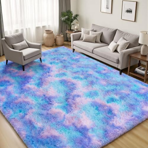 PLHXFR 5x7 Area Rugs Living Room: Fluffy Bedroom Soft Shag Rug Kid Rainbow - Image 3