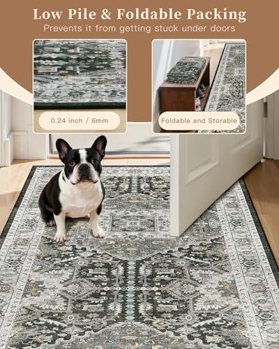Madane Washable Area Rug 2x3 Small Entryway Rugs, Grey Green/Black Olive - Image 6