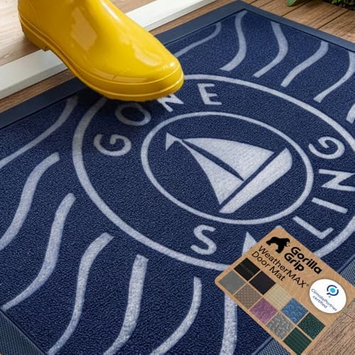 GORILLA GRIP WeatherMAX Door Mat, Indoor Outdoor Use, 35x23, Navy Sailboat by GorillaGrip
