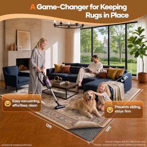 Veken Non Slip Cushioned Rug Pad Gripper, Felt and Silicone Backing, 10 x 12 Ft, 1/4" Thick Carpet Liner Protector Mat for Area Rugs and Hardwood Floors, with Over 99 Pcs Anti-Slip Strips Pattern - Image 2