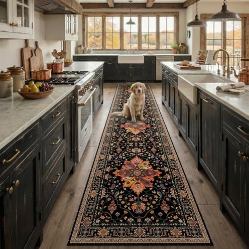 RELEANY Washable Area Rug, Runner 2'x9', Black/Colorful - Image 2