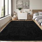 PLHXFR 4x6 Area Rugs Living Room: Fluffy Bedroom Rug Shag Carpet Black - Image 2