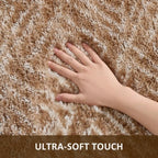 Ophanie 8x10 Brown and White Diamond Striped Rugs for Living Room,Large Fluffy Shag Fuzzy Plush Soft Carpets,Shaggy Rug for Bedroom,Carpet for Kids Boys Girls Dorm Decor with Over 99 pcs Pile fibers - Image 2