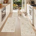 Madane Washable Kitchen Rug Set of 3 Small Area Rugs Non-Slip, Beige/Blue by Madane