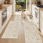 Madane Washable Kitchen Rug Set of 3 Small Area Rugs Non-Slip, Beige/Blue by Madane