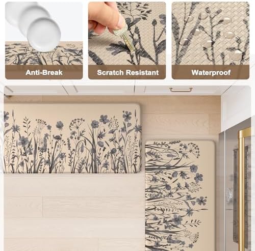 KIMODE Kitchen Anti Fatigue Mat,Brown Gray Farmhouse Kitchen Rugs Sets of 2 - Image 6