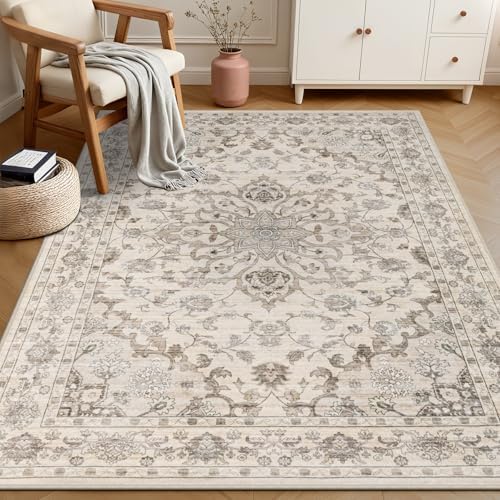 5x7 Area Rugs Living Room: Washable Rug for Bedroom Brown Beige - Image 3