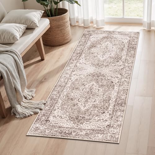 Lofus 2x5 Runner Rug for Hallways, Washable Kitchen Rugs, Non-Slip Rugs for Entryway and Bedroom, Vintage Boho Carpet, Soft Low Pile Long Runner Area Rug, Vintage Beige Brown by Lofus