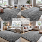 5x8 Fluffy Shag Area Rugs for Living Room Bedroom: Soft Carpet Light Gray - Image 7