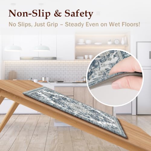 Boho Kitchen Mats for Floor 2PC Anti Fatigue Kitchen Rugs, Dark Blue - Image 4