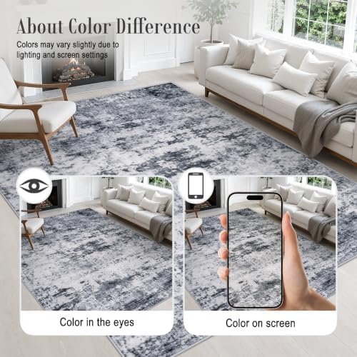 Area Rug Living Room: 4x4 Modern Washable Indoor Soft Carpet Grey - Image 6