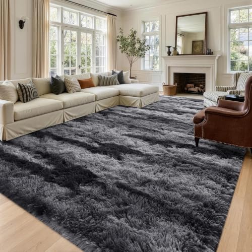 8x10 Extra Large Black Fluffy Area Rug Non-Slip for Living Room Bedroom by ModernHomeDecor