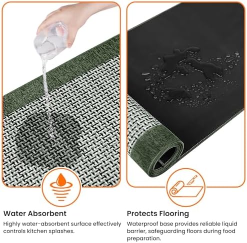 StepRite Kitchen Rugs, Kitchen Mat for Floor, 47"x20" Non-Slip Machine-Washable Commercial Floor Mat, Absorbent Heavy-Duty Rug for Office & Home, Sink Standing Mat, Entryway Carpet, Door Mat, Green - Image 2