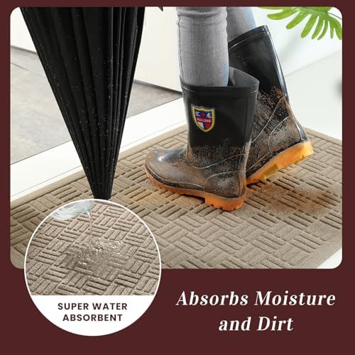 Mibao Front Door Mat Outside Entrance, 47" x 32", Heavy Duty Welcome Mat, Stain and Fade Resistant, Dirt Trapper Doormat, Super Absorbent Indoor Outdoor Entryway Mat with Non-Slip Backing, Beige - Image 3