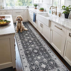 Washable 3x25 Extra Long Runners: Oriental Soft Non-Slip Hallway Runner Rugs for Kitchen Dining Room Indoor Low Pile Thin Entry Floor Mat Stain Resistant Carpet for Living Room Bedroom (3 x 25,Black) by HYHAOYUNLAI