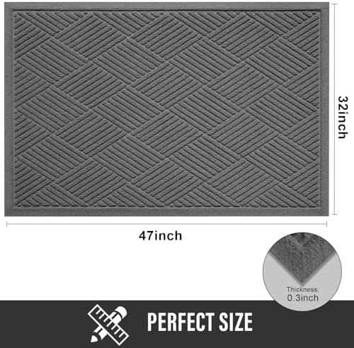 HIYARD Sturdy Front Door Mat, Absorbent Muddy Dirt Resist Welcome Door Mats Outdoor Indoor, Stain and Fade Resistant, Non-Slip Rubber Backing Low Profile Doormat for Entryway, 47×32, Charcoal - Image 2