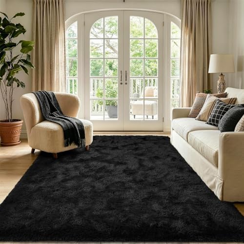 4x6 Black Fluffy Soft Area Rug Non-Slip for Bedroom Living Room Playroom - Image 2