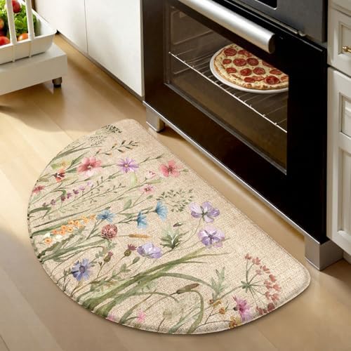 KIMODE Kitchen Mat Cushioned Anti Fatigue, Half Moon Floral Kitchen Rug by StayinComfortCookwithJoy