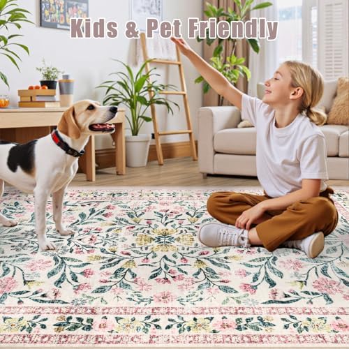 PLHXFR 3x10 Washable Runner Rug：Floral Indoor Kitchen Carpet Pink Green - Image 6