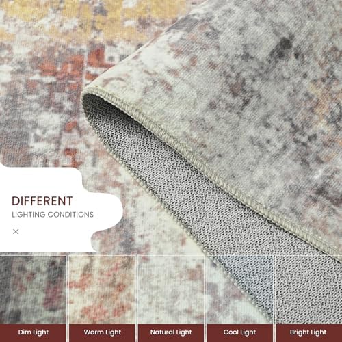 Living Room Rug 9x11 Beige Area Rugs Machine Washable Abstract Boho Large Rug Non-Slip Non-Shedding Faux Wool Indoor Vintage Carpet for Bedroom, Classroom, Dining Room, Kids Playroom - Image 5