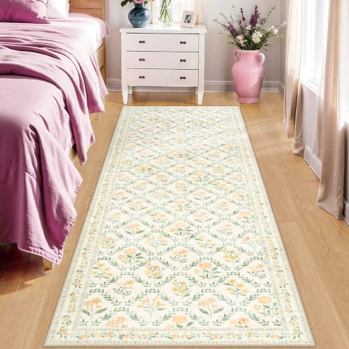 PLHXFR 2x5 Washable Runner Rug：Floral Indoor Kitchen Carpet Beige Multi - Image 2