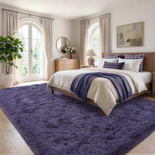 4'x5'3'' Taro Purple Fluffy Soft Area Rug Non-Slip for Bedroom Living Room - Image 3