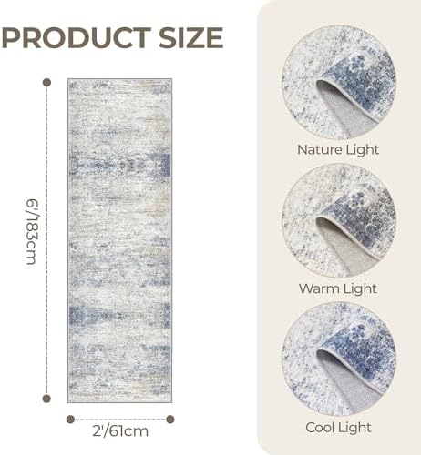 2x6 Runner Rug Non Slip,Washable Hallway Runner Rug,Blue - Image 2