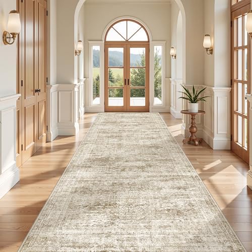 4x10 Runner Rug Non Slip,Washable Hallway Runner Rug,Brown - Image 3