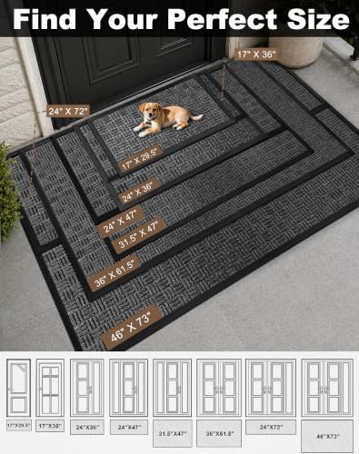 Mibao Front Door Mat Outdoor Entrance, 36" x 17" Heavy Duty Welcome Mat for Outdoor and Indoor, Waterproof Dirt Trapper Doormat, Super Absorbent Indoor Entryway Mat for Patio & Porch - Gray - Image 2