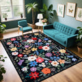 PLHXFR Area Rug Living Room: 5x7 Floral Washable Boho Soft Carpet Black by PLHXFRSoftAreaRugs