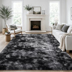 Ophanie Tie-Dyed Black & Grey Area Rugs 8x10 for Bedroom Living Room, Fluffy Shag Fuzzy Carpet, Plush Shaggy Rug, Indoor Carpet for Kids Boys Dorm Home Decor Aesthetic, Nursery with 99 pcs Pile fibers by Ophanie