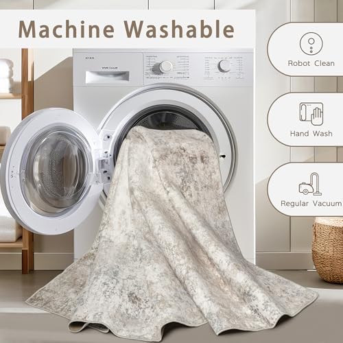 Beige Grey Washable Rugs 3x5 Area Rugs for Living Room,Bedroom,Dining Room - Image 4