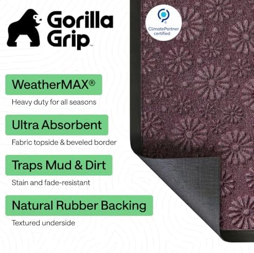 GORILLA GRIP WeatherMAX Door Mat, Indoor Outdoor, 29x17 Purple Daisy Floral - Image 2