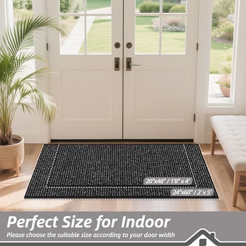 BEQHAUSE Dirt Trapper Door Mat 20" x 48", Non-Slip Washable Doormats, Black - Image 2