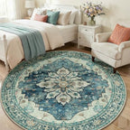 RELEANY Washable Area Rug, Round 6ft, Blue/Vintage Dark Blue - Image 3