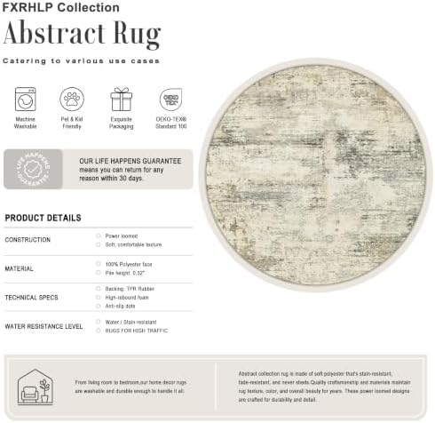 Round Area Rug Living Room: 5 ft Modern Washable Indoor Carpet - Image 2
