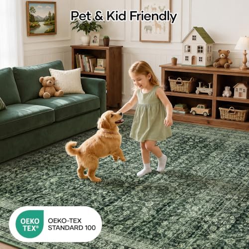 Lofus 9x12 Area Rug for Living Room, Non-Slip Washable Carpet,Green - Image 5