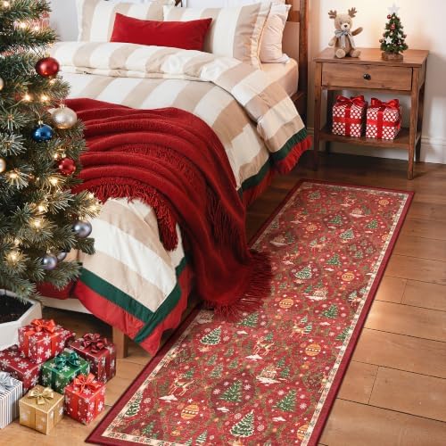 Madane Christmas Kitchen Runner Rug 2x5, Washable Red Hallway Rugs Non-Slip by Madane