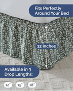 CGK Wrap Around Dust Ruffle Bed Skirt - King Size, 12" Inch, Green Meadow - Image 4