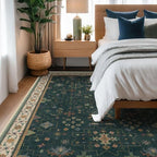 Hazo Haus Dark Green Vintage 7x10 Washable Rugs for Living Room - Dark Academia Victorian Floral Geometric Bedroom Rug, Ultra Soft Thin Low Pile Non-Slip Large Rugs for Lounge - Image 6