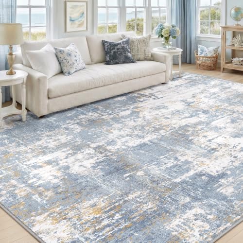RELEANY Washable 8'x10' Abstract Area Rug for Living Room Light Blue by RELEANY