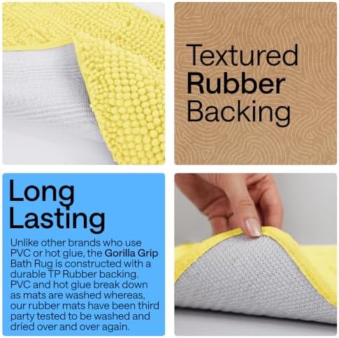GORILLA GRIP Bath Rug Mat for Bathroom, Absorbent Chenille, 60x24 Yellow - Image 3