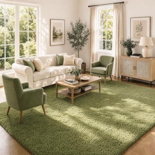 Ophanie Green Rugs for Living Room 5x7, Grass Shag Fluffy Large Fuzzy Plush Soft Carpets,Floor Shaggy Area Rugs for Bedroom, Carpet for Kids Boys Girls Dorm Nursery Decor with Over 99 pcs Pile fibers - Image 3