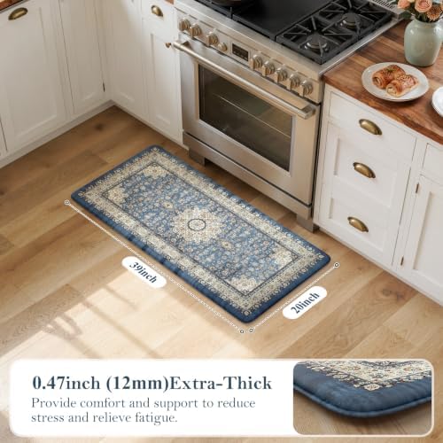 Collive Cushioned Anti Fatigue Kitchen Mats Boho Blue Kitchen Rugs, 20"x39" - Image 2